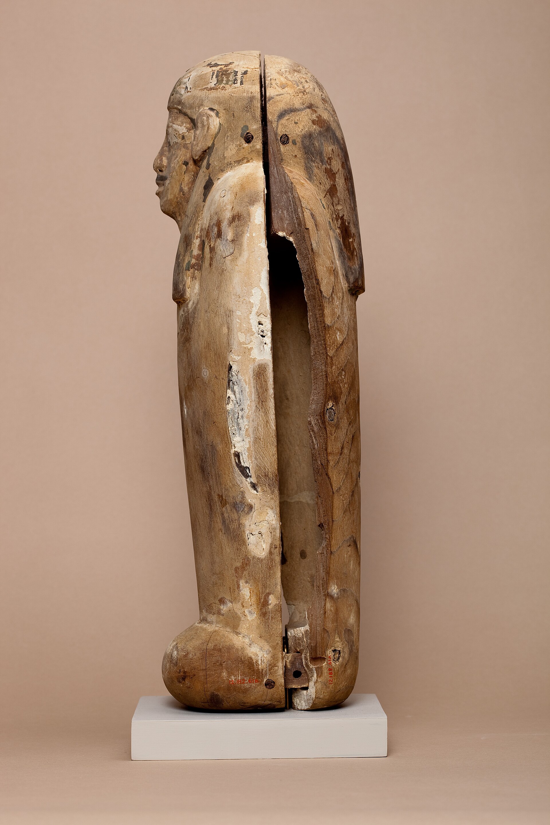 Anthropoid-coffin-form canopic container inscribed with the name of Duamutef
